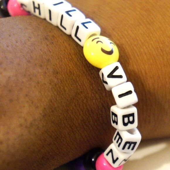 Rainbow Smiley Kandi Custom Word bracelet Chill Vibez - Picture 2 of 2